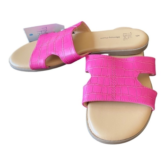 New Time and Tru Sz 6 Pink Slip On Slide Sandal Mule Memory Foam Women - Picture 4 of 6
